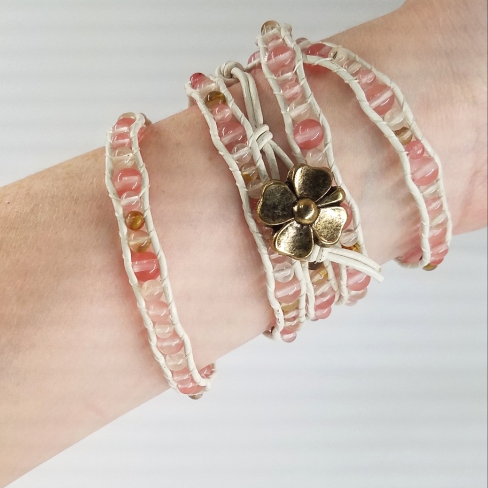 Cherry Quartz Wavy 5 Wrap Bracelet, Handmade